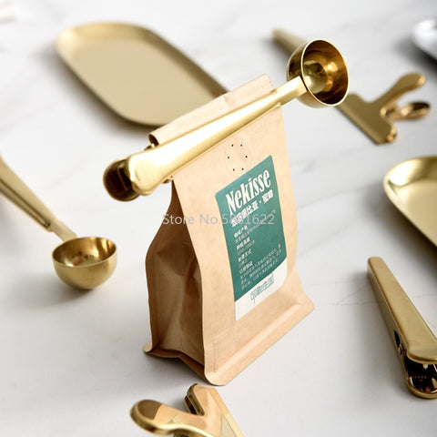 Coffee Scoop & Clip 2-in-1 Stainless Steel Spoon Bag Sealing Coffee Tea Protein Kitchen Tool