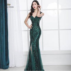 Elegant Prom Dresses Sleeveless Sequin High Slit Maxi Dress