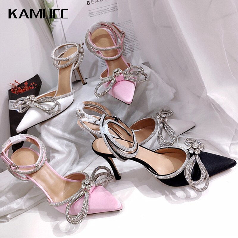 New Rhinestone Butterfly-knot Sandals Bow Tie With Diamond High Heel Shoes