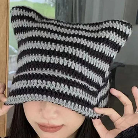 Cat Ears Beanie Women Crochet Knit Warm Cute Casual Winter Cold Weather Fashion Hat