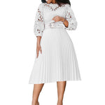 Women's Plus Size Chic Lace Cutout Puff Sleeves Midi Dress