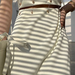 Elegant Cream/Light Beige Midi Dress Short Sleeve High Waist Cut Out