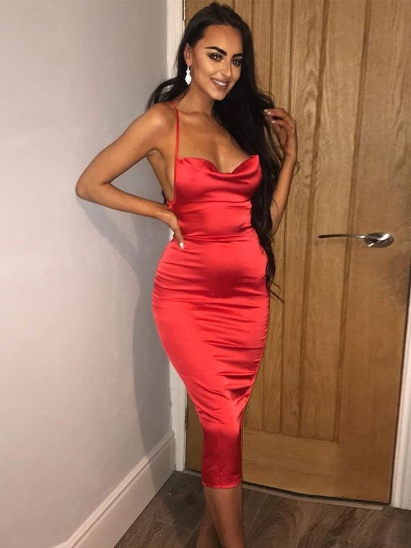 satin bodycon midi dress Pink Bodycon Midi Dress