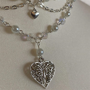 Pearls Butterfly Heart Choker Necklace