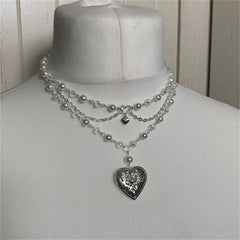 Pearls Butterfly Heart Choker Necklace