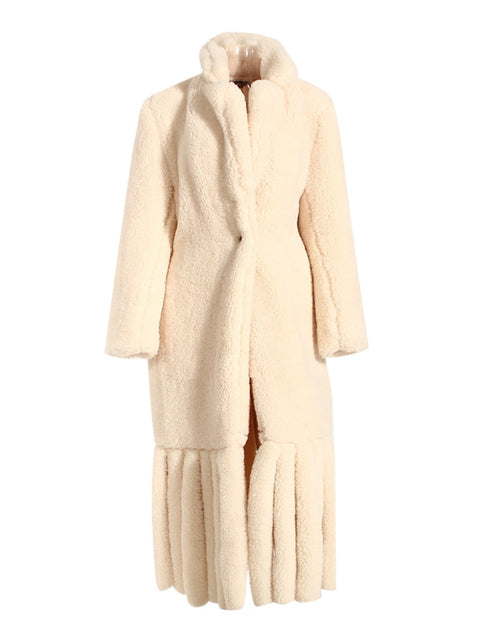 Lamb Wool Plush Coat Women Loose Lace-Up Warm Elegant Winter Casual Outerwear Fashion
