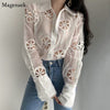 Women's Long Sleeve White Shirt Fall Spring Hollow Out Floral Embroidered Shirt Vintage Loose Tops