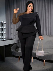 Women's Plus Size Jumpsuit Beaded Patchwork Elegant Party Romper