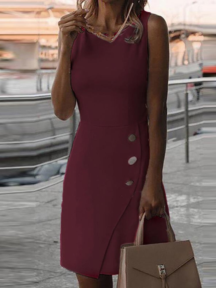 Spring Summer Elegant Retro Women's Dress Sleeveless Slim Fit w/ Buttons Plus Sizes (S-3XL)