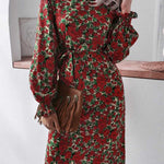 Elegant Leopard Print Sundress Long Puff Sleeve Party Dress Holiday Belted Robe