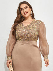 Plus Size Maxi Formal Evening Dress Long Sleeve Elegant Dress