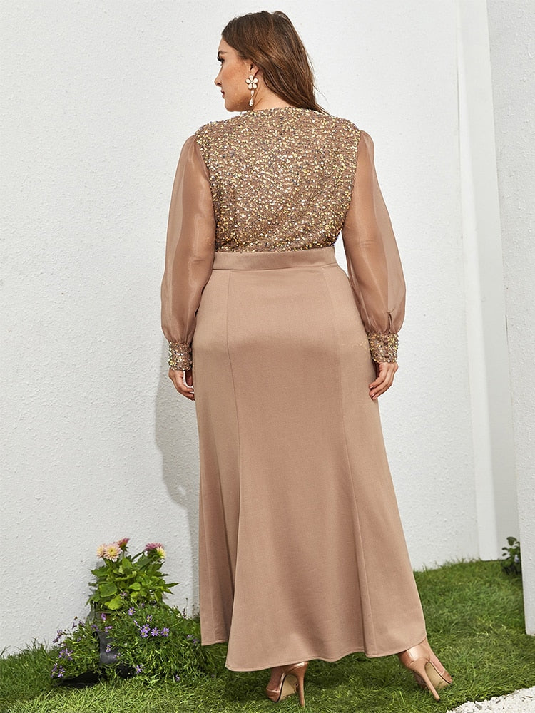 Plus Size Maxi Formal Evening Dress Long Sleeve Elegant Dress
