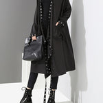 Loose Fit Ribbon Pleated Coat Black Hollow Out Goth Coat