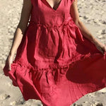 Bohemian Summer Dress, Ruffled V Neck Sleeveless Beach Wedding Dress