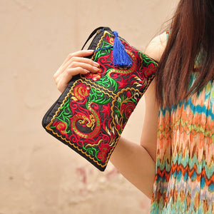 Small Embroidered Purse Mobile Phone Wallet Native Vintage Clutch Purse