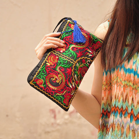 Embroidered Vintage Clutch Purse Women Small Phone Wallet Native Casual Fashion Handbag