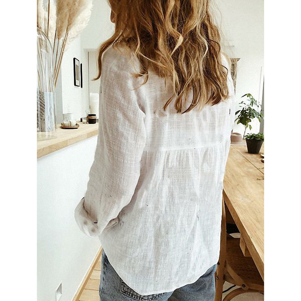 Cotton Linen Button Long Sleeve Shirt Plus sizes