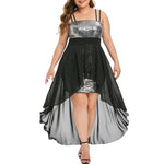 Plus Size Asymmetric Hem Sequin Evening Dress