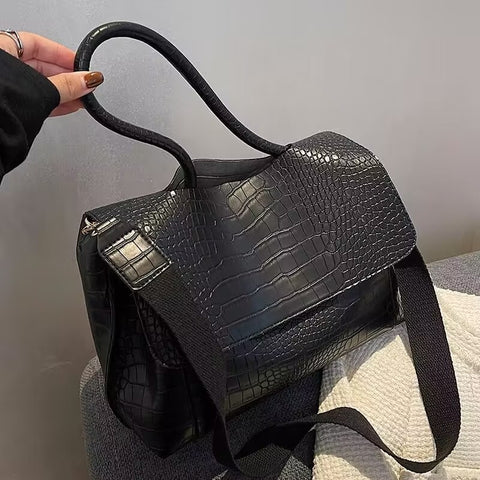 Alligator Print Tote Bag Women PU Vegan Leather Soft Flap Crossbody Casual Handbag Purse