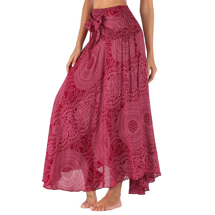 Women's Long Bohemian High Waist Bandage Skirt Hippie Mandala Skirt