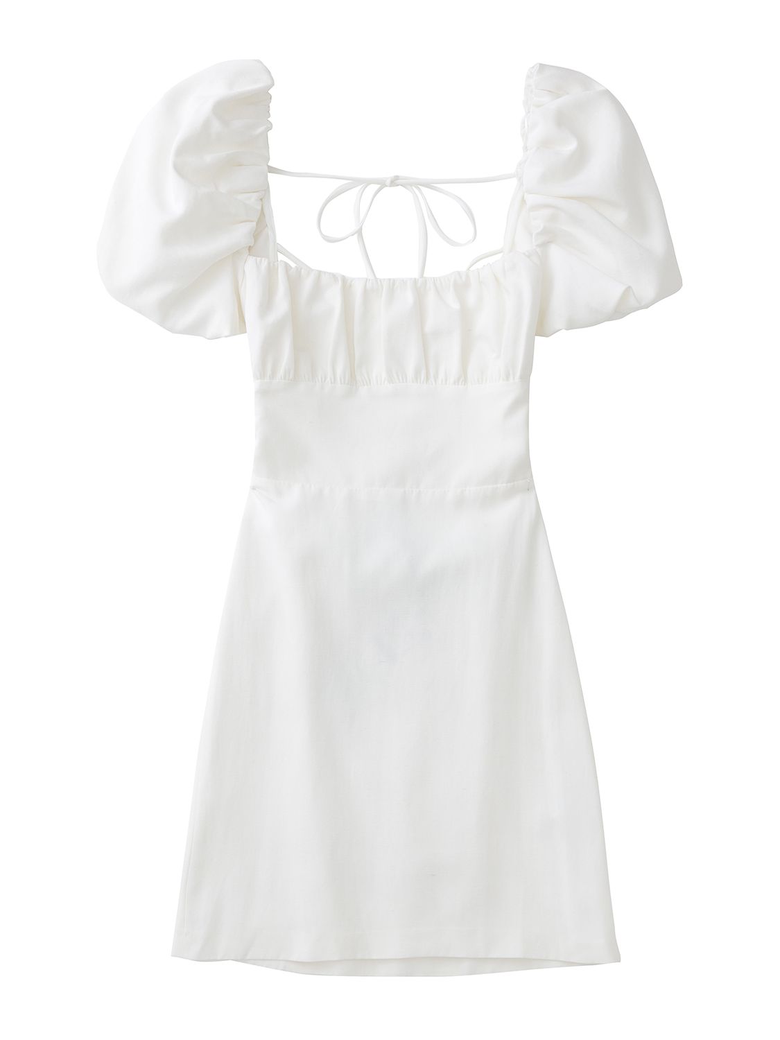 Women's Linen Blend Dress Square Neck Short Sleeve Backless Dress