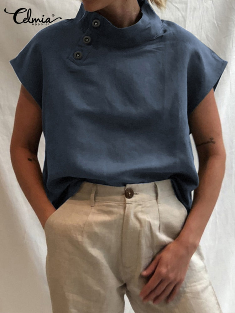Elegant Blouse Chic Tunic Cotton Linen Oversized Shirt