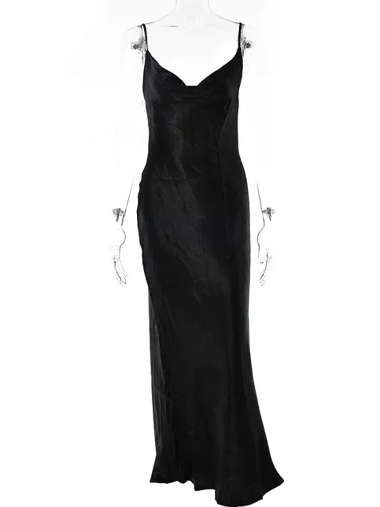 Sexy Spaghetti Strap Backless Satin Lace Up Bodycon Dress