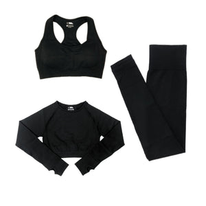 Women's Yoga Fitness Set, Long Sleeve Crop Top and High Waist Leggings