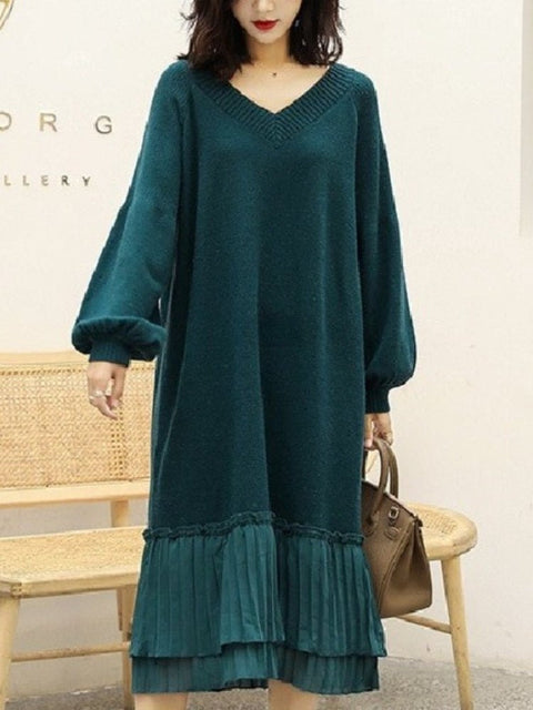 Knit Sweater Dress Women Elegant Loose Long Fit Casual Warm Winter Fashion Dress