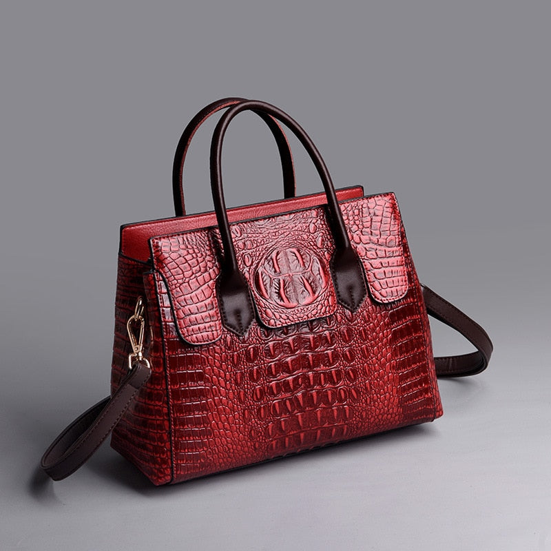  Crocodile Print Handbag for Women, Genuine Leather