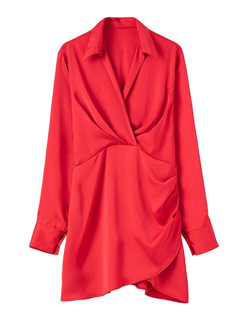 Long Sleeve Satin Mini Dress Women Vintage V-Neck Elegant Party Club Summer Fashion Dress