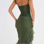 Elegant Ruffle Ruched Midi Dress Sleeveless Irregular Dress