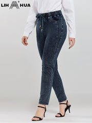 Women's Plus Size Jeans Stretchy Cotton Knit Denim Trousers