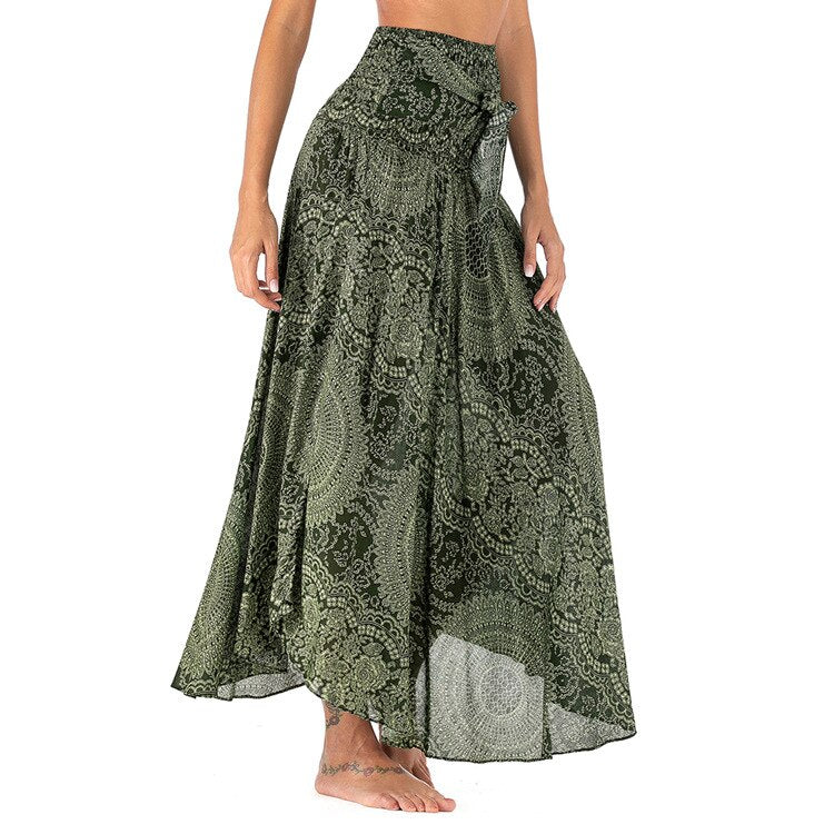 Women's Long Bohemian High Waist Bandage Skirt Hippie Mandala Skirt