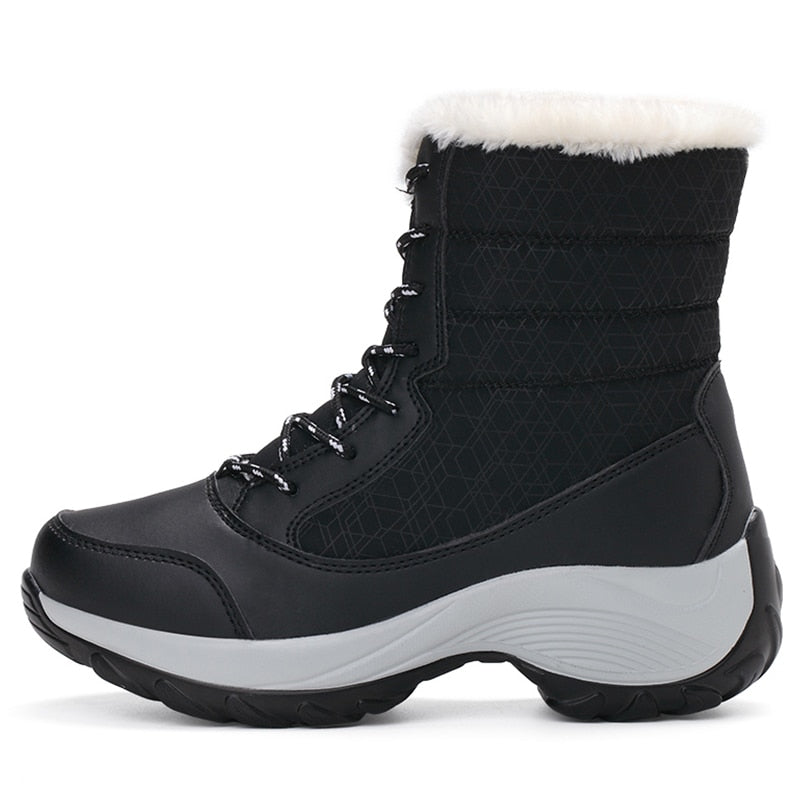 Womens Lace-Up Platform Boots Winter Proof