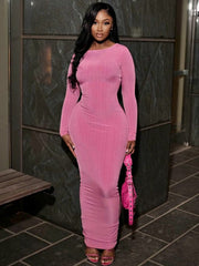 Y2K Elegant Bodycon Maxi Dress for Women O-Neck Chic Club Party Streetwear Fashion