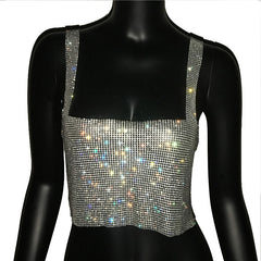 Glitter Backless Rhinestone Top Crystal Diamonds Sequin Crop Top