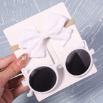 2 Piece/Pack Vintage Kids Round And Flower Shaped Sunglasses Plus Bow Headband For Children