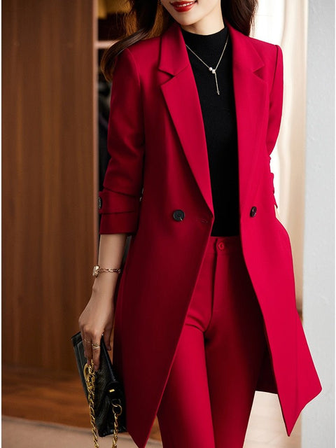 Blazer & Trouser Suit Women 2-Piece Long Formal Office Business Work Ladies Elegant Fashion Set