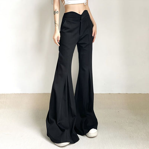 High Waist Flare Pants Women Retro Casual Loose Y2K Streetwear Vintage Fashion Trousers