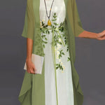 2 Piece Set Plus Size Lace Midi Dress Floral Embroidered Layered Elegant Dress