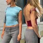 Short Sleeve Backless Tops Women Multi Ways Wear Crop Top