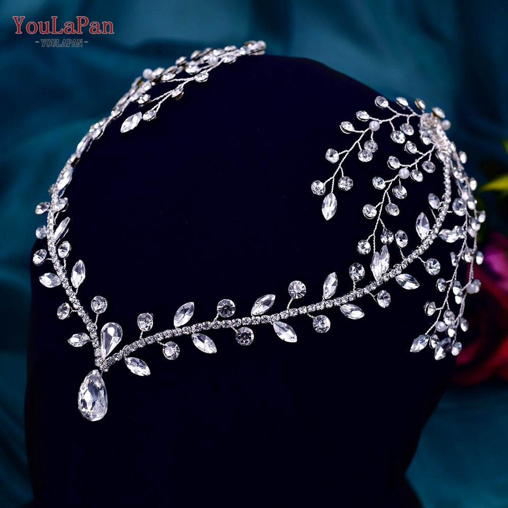 Silver Crystal Rhinestone Flower Tiara Headband Crown Bridal Hair Accessories