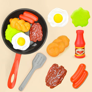 8PCS Kitchen Food Toys Simulation Kitchenware Play Set Pretend Play Pot Steak Vegetable, Bread, Hot Dog, Omelet Gift for Kids