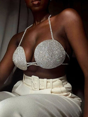 Women`s Crystal Diamond Bikini Bra Chain Jewelry Sexy Bra Clubwear