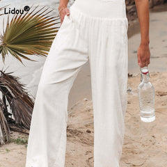 Women's Pants Spring Summer Casual White Wide Leg Trousers