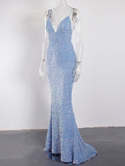 V-Neck Sleeveless Velvet Prom Evening Long Dress