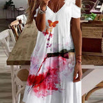 Women's Floral Pattern Print Lace Summer Dress Short Sleeve Off Shoulder Dress