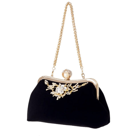 Crystal Flower Evening Clutch Bag Women Diamond Pearl Vintage Wedding Party Bride Elegant Fashion