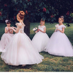 3-14 Years Lace Tulle Flower Girl Dress Bows Children's First Communion Wedding